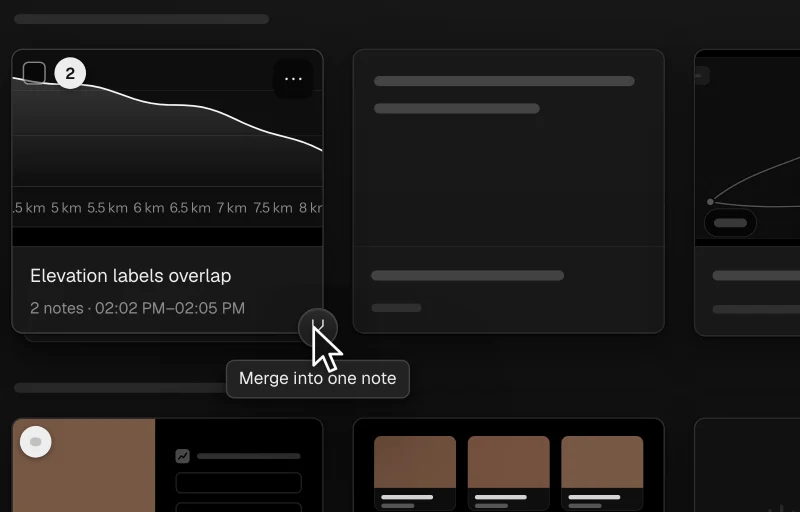 A stack of two notes with its round Merge button, labeled “Merge into one note”.